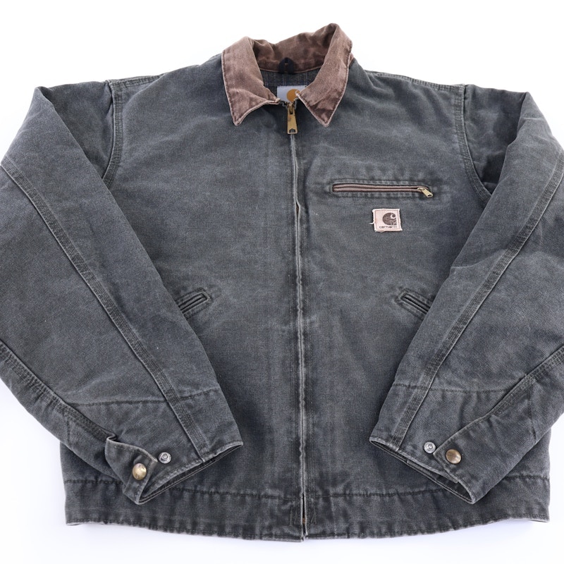 Vintage Carhartt Logo Patch Green Blanket Lined Detroit Jacket
