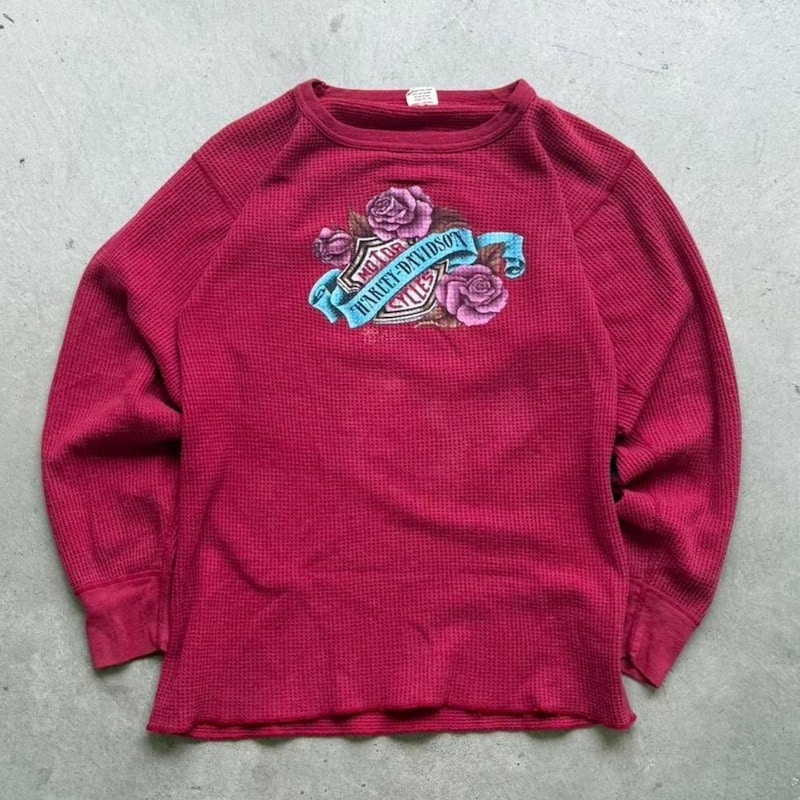 Vintage Harley-Davidson Frontier Long Sleeve Waffle Thermal Shirt Maroon