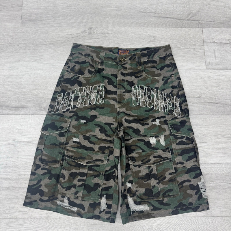 Bottega Desires Camo Cargo Shorts