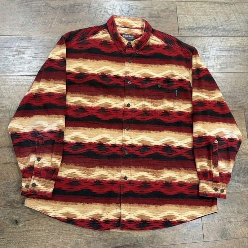 Vintage Woolrich Aztec Long Sleeve Button Up Shirt Red Striped Western