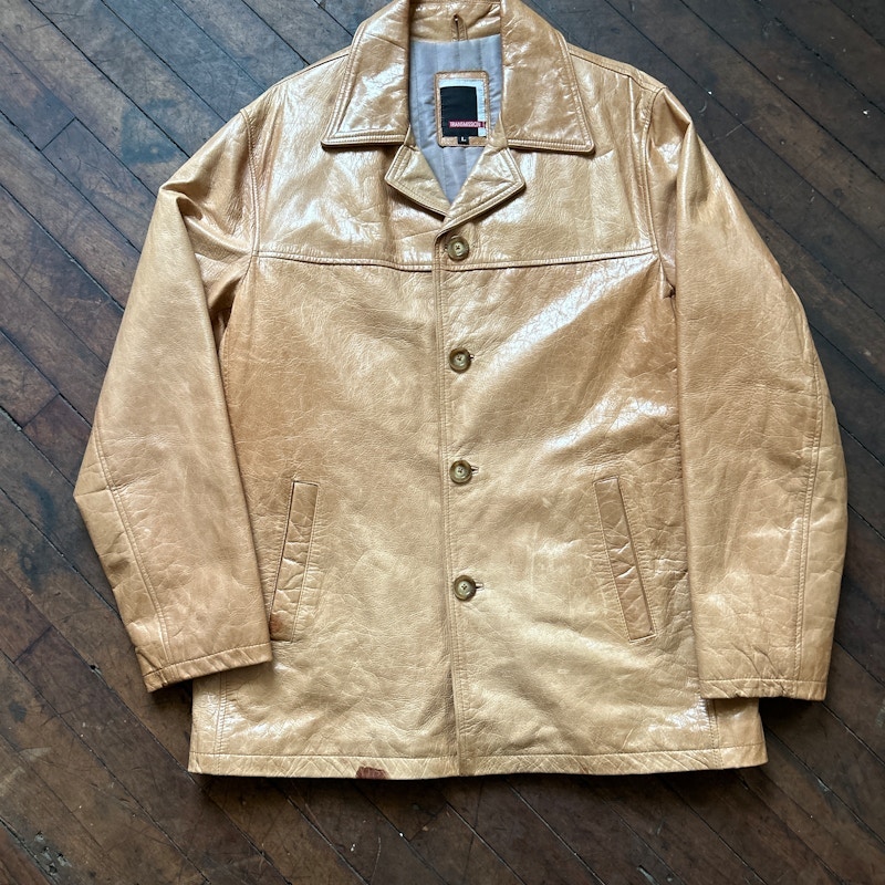 Vintage 70s Style Transmission Leather Jacket Tan