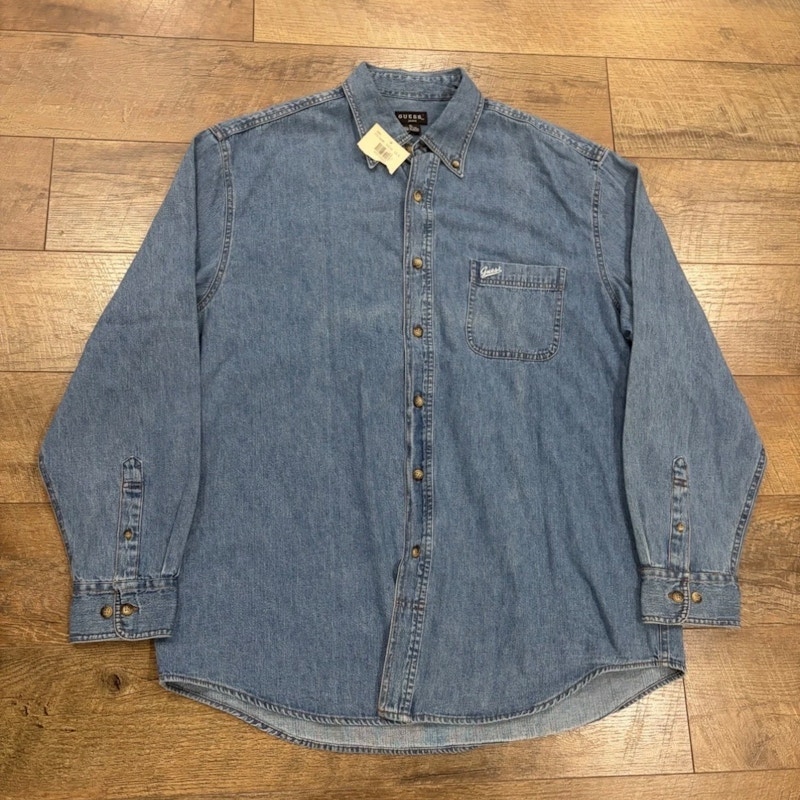 Vintage Guess Jeans Denim Button Up Long Sleeve Shirt Blue