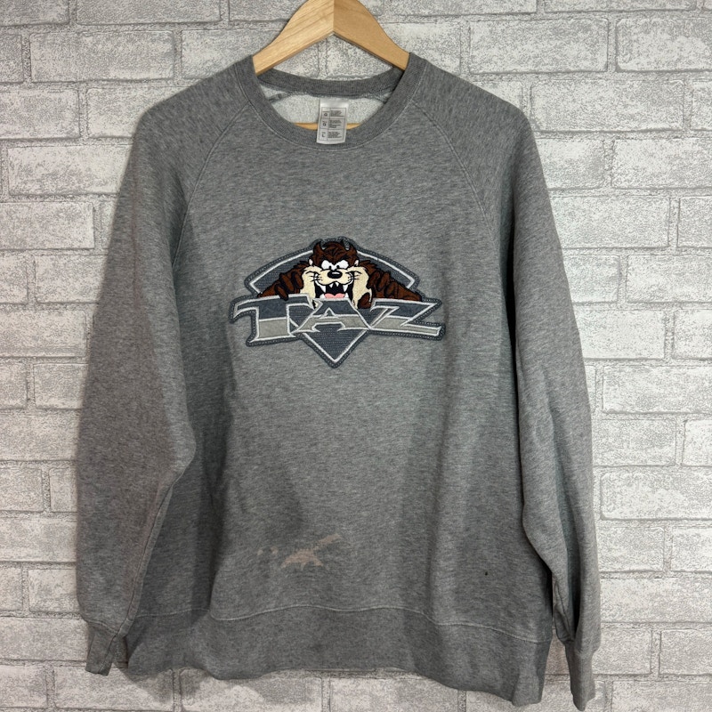 Vintage Looney Tunes Taz Embroidered Crewneck Grey