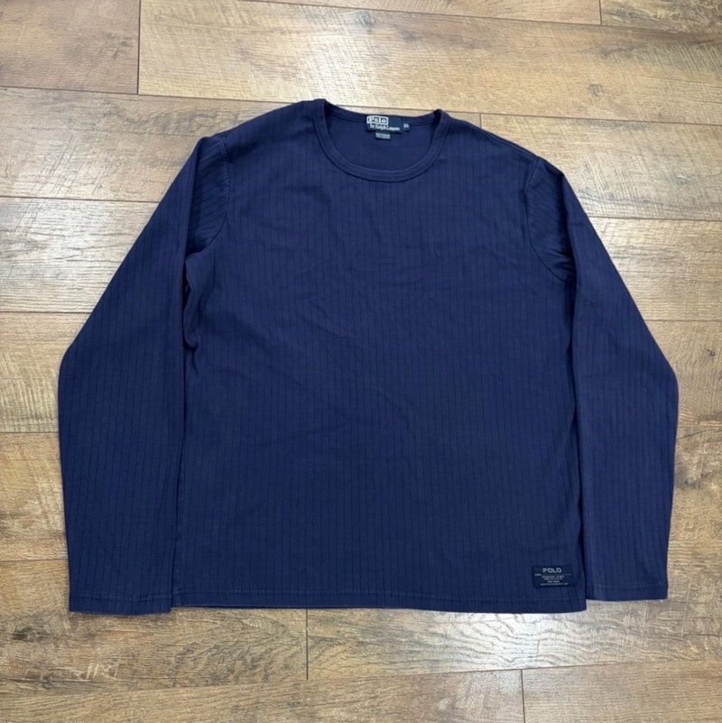 Vintage 90s Polo by Ralph Lauren Ribbed Cotton Sweater Pullover Navy Blue