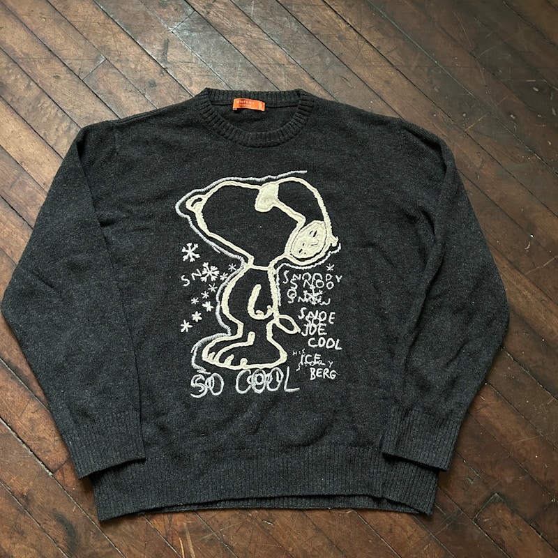 History Iceberg Peanuts Snoopy Joe Cool Knit Sweater Dark Gray