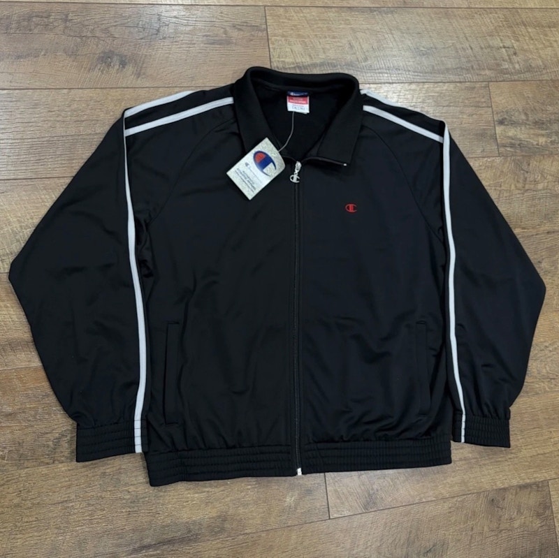 Vintage 90s Champion Striped Track Jacket Black Full Zip