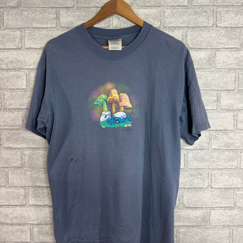 Vintage The Smurfs Mushroom 2000s T-Shirt Blue