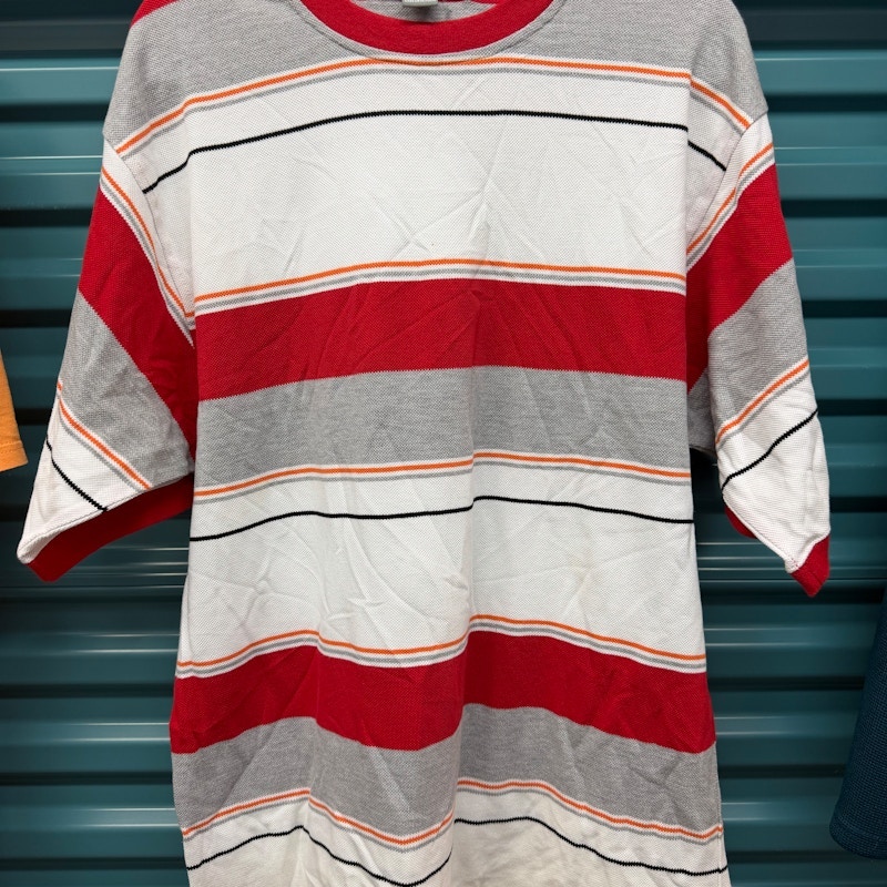 Royal Blue Jeans Striped Polo Shirt Red/Gray/White