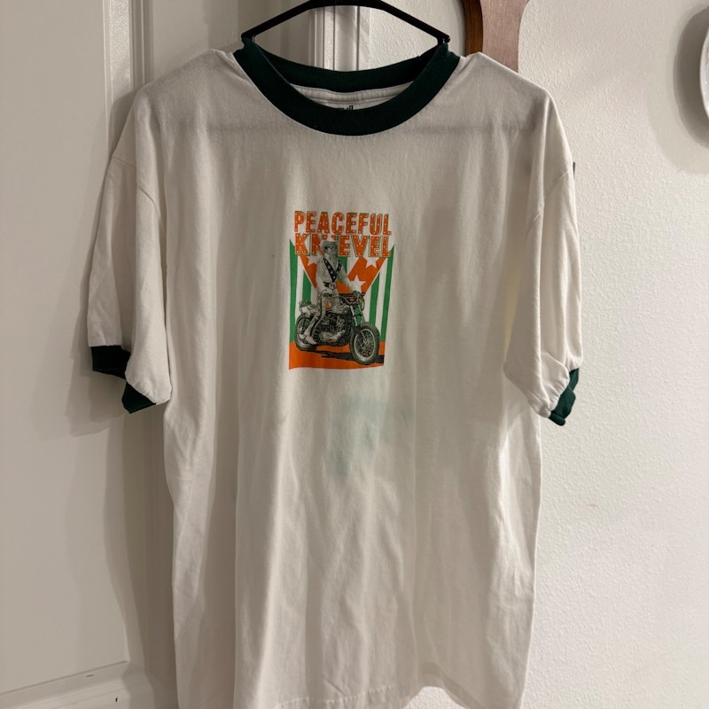 Vintage Anvil Peaceful Knievel Graphic Ringer T-Shirt