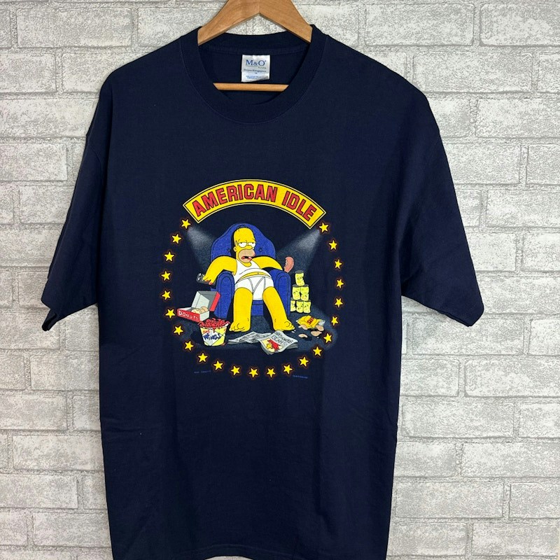 Vintage The Simpsons American Idle Homer 2000s T-Shirt Navy