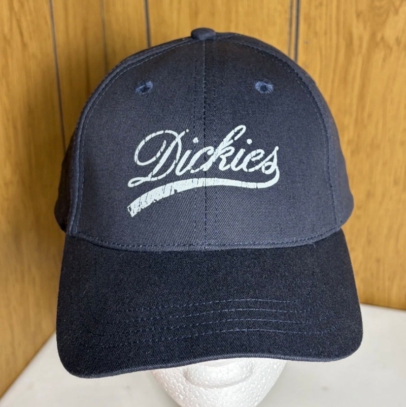 Vintage 90s Dickies Script Spellout Adjustable Hat Cap Navy Blue