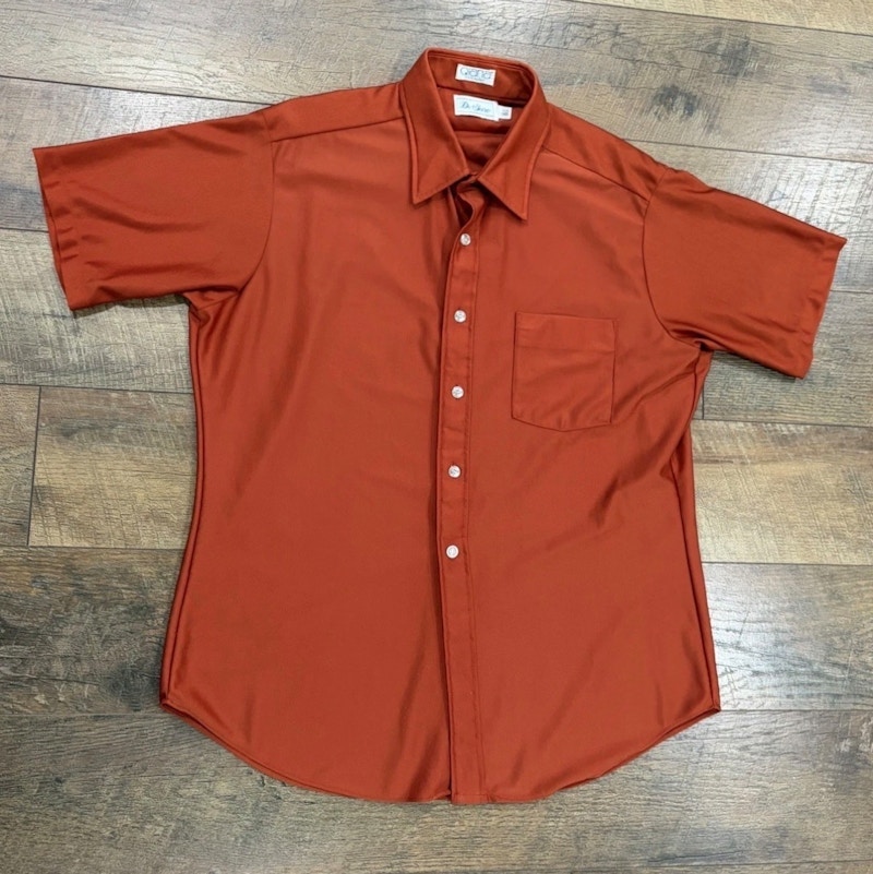Vintage 70s Van Heusen Qiana Nylon Button Up Shirt Orange