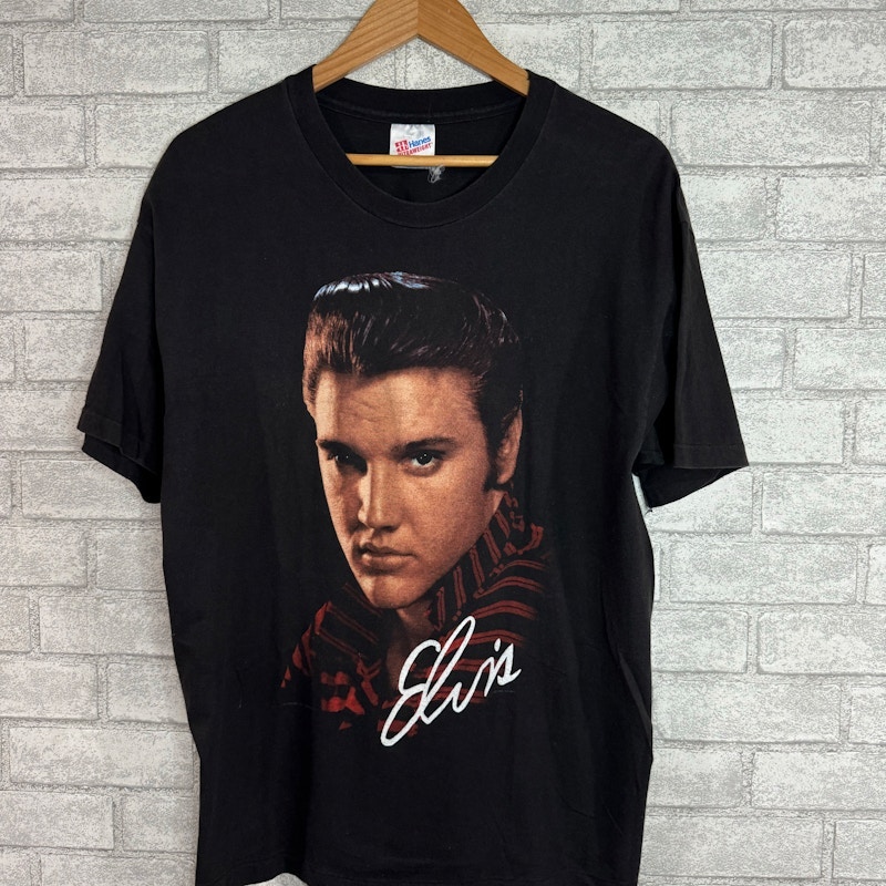 Vintage Elvis Presley Portrait Signature 90s T-Shirt Black