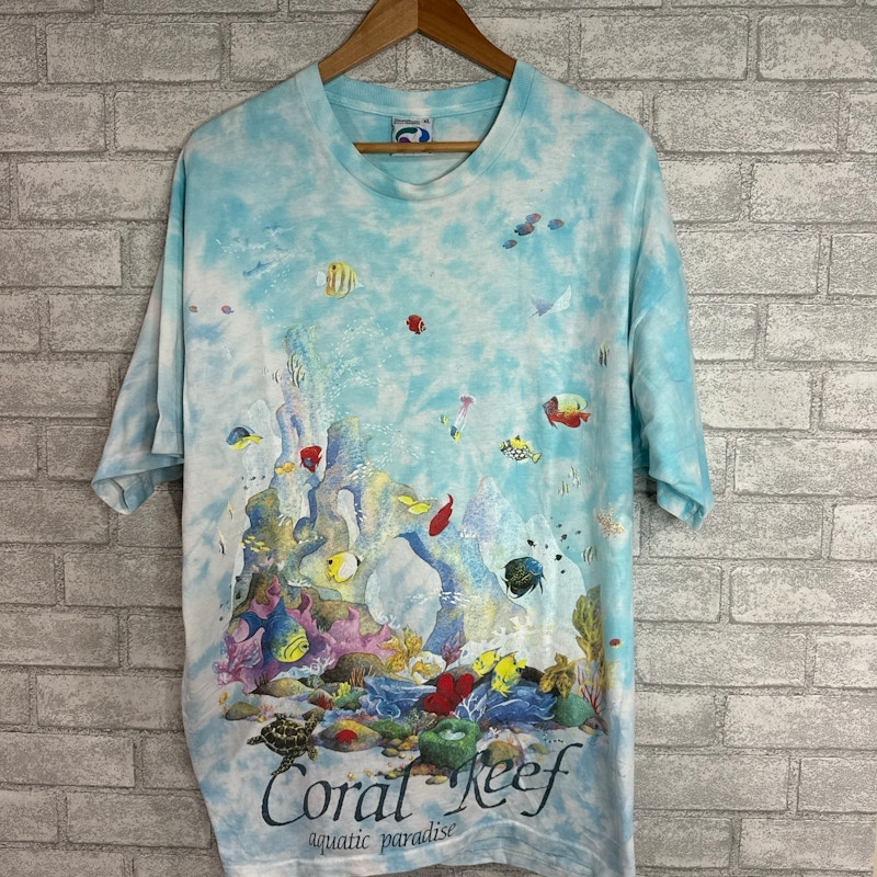 Vintage Liquid Blue Coral Reef AOP 90s T-Shirt Blue