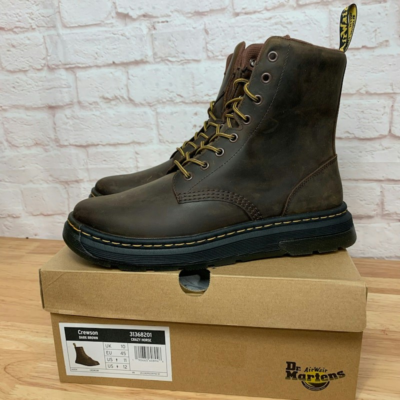 Dr. Martens Crewson Leather Lace Up Boots Crazy Horse Dark Brown