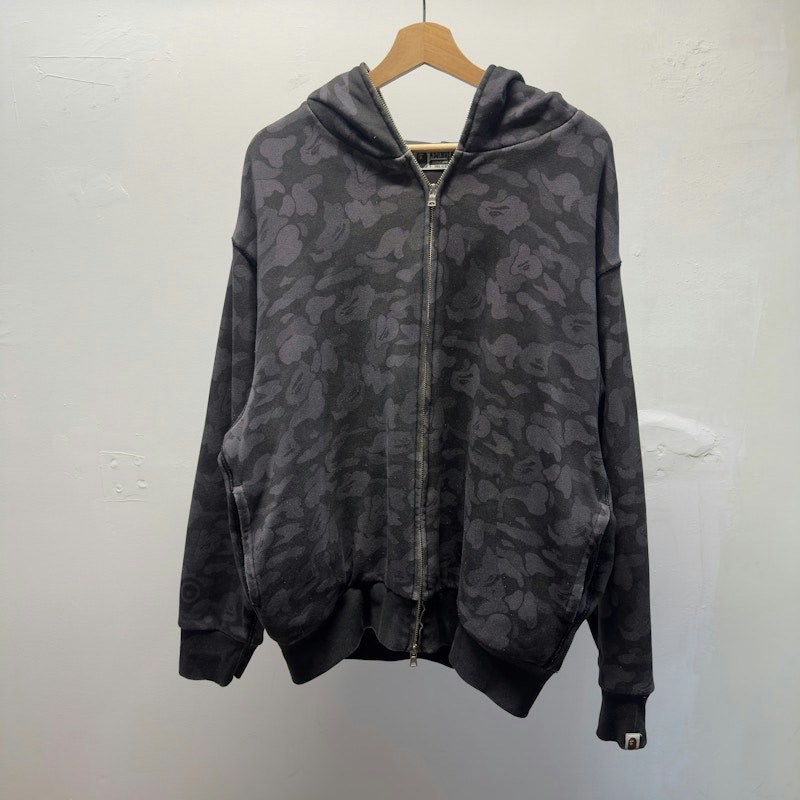 A Bathing Ape Fake Camo Shark Full Zip Hoodie Black
