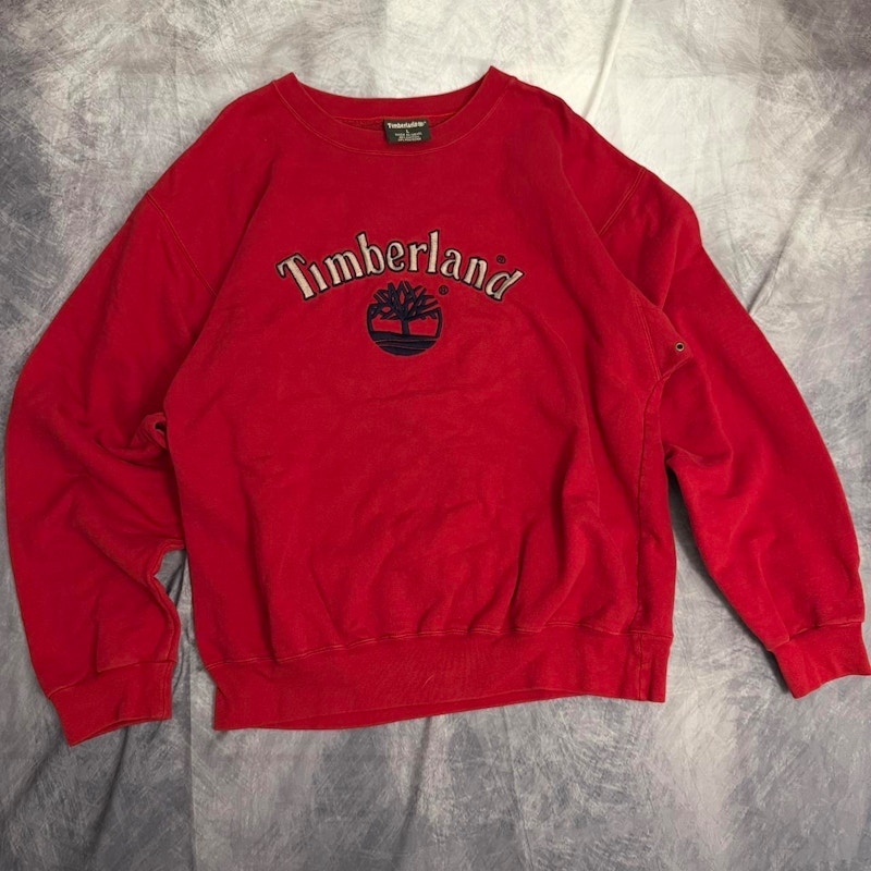 Vintage Timberland Embroidered Logo Crewneck Sweatshirt Red