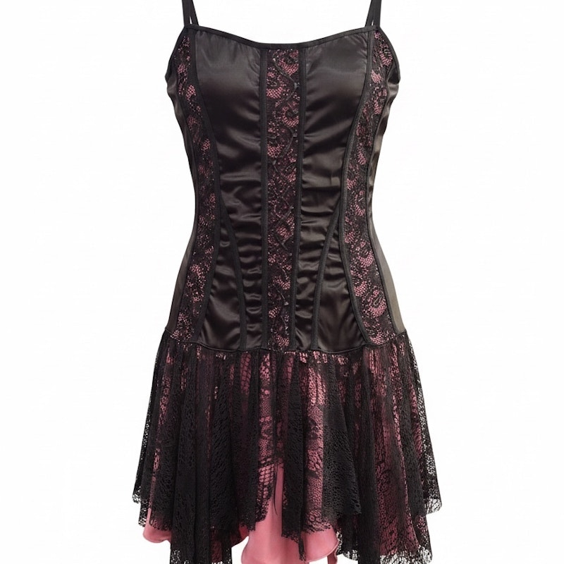 Roccobarocco Lace Corset Mini Dress Black Pink