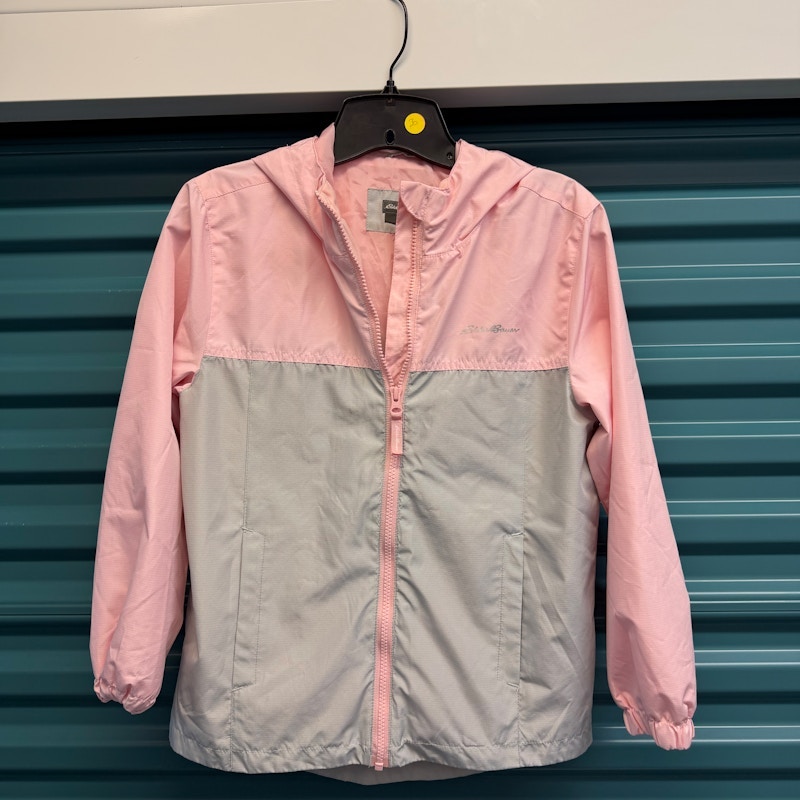 Eddie Bauer Colorblock Hooded Windbreaker Pink Gray