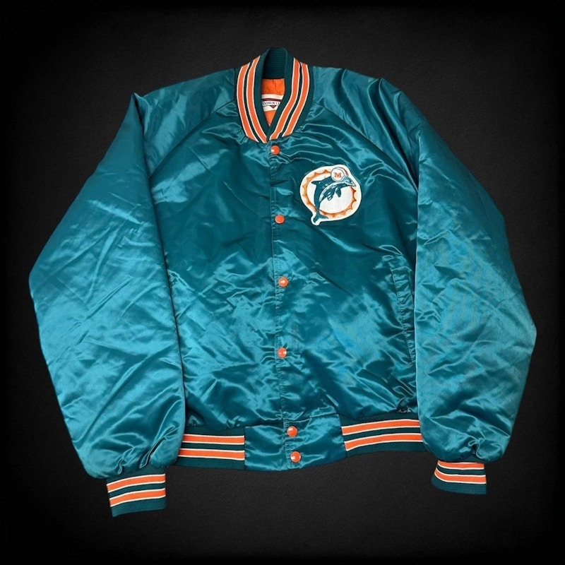 Vintage Starter Miami Dolphins Satin Varsity Jacket Aqua