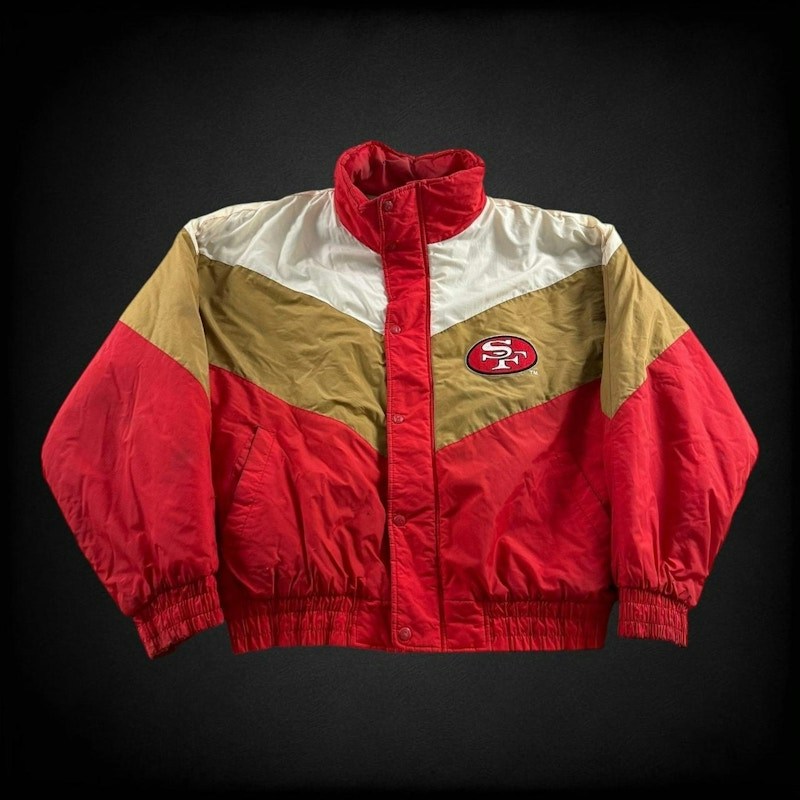 Vintage Logo 7 San Francisco 49ers Puffer Jacket Red Gold White