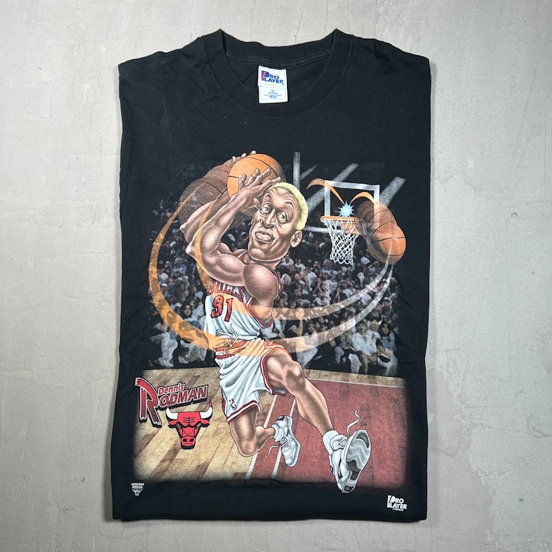 Vintage 1990s Pro Layer Dennis Rodman Chicago Bulls T-Shirt Black