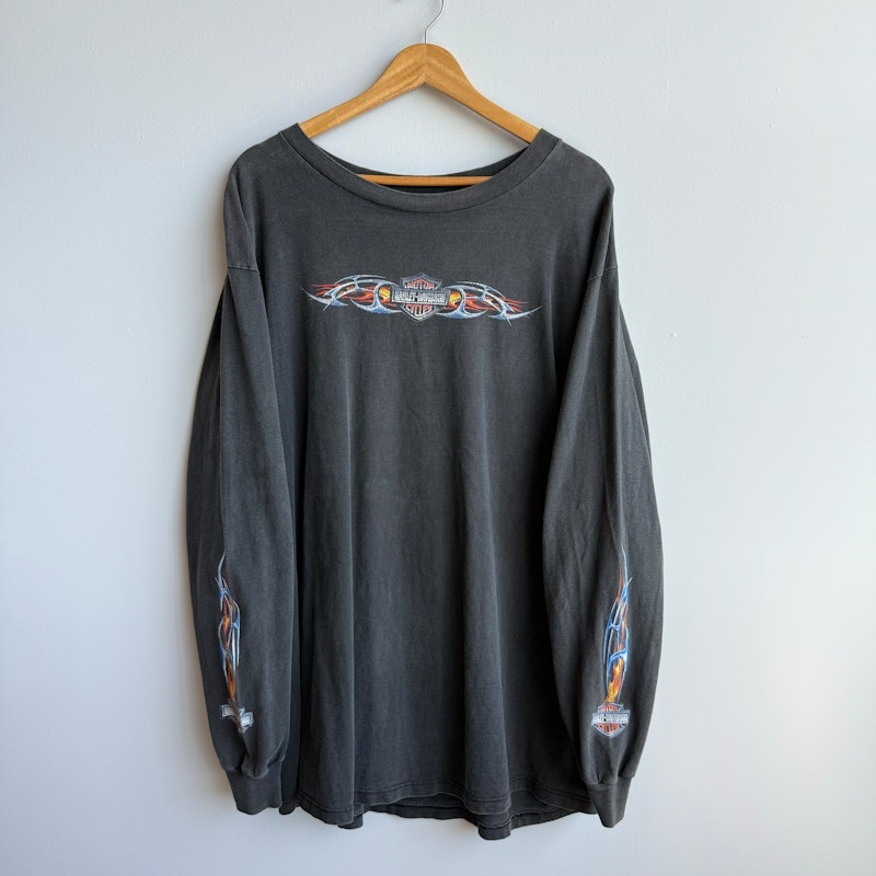 Vintage Harley-Davidson Flame Sleeve Long Sleeve T-Shirt Black