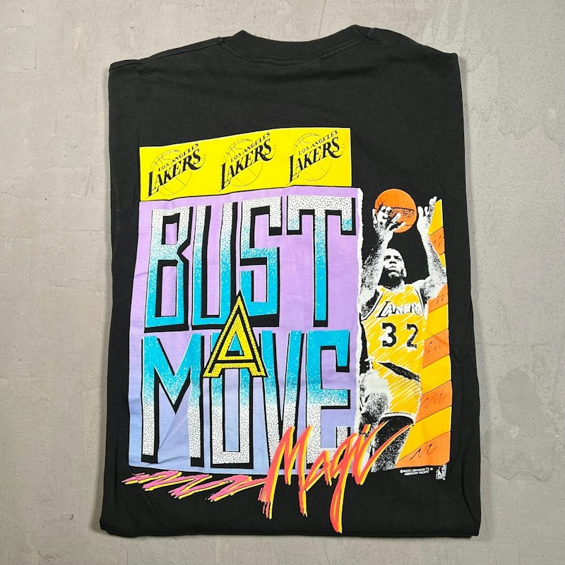 Vintage 1990s Los Angeles Lakers Magic Johnson Bust A Move T-Shirt Black
