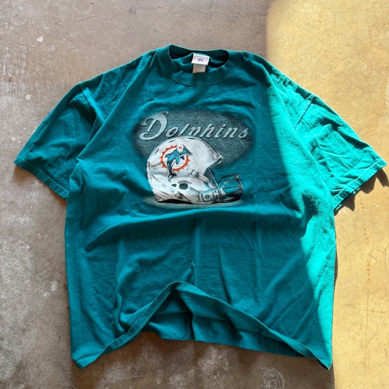 Vintage 1990 Miami Dolphins Helmet Graphic T-Shirt Teal