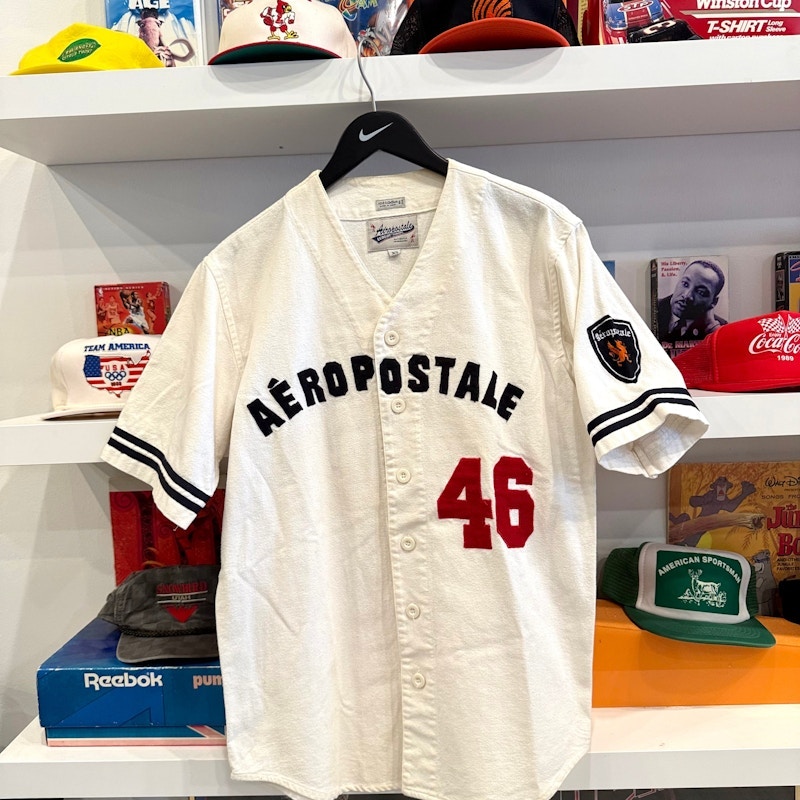Aeropostale League Champs Baseball Jersey White
