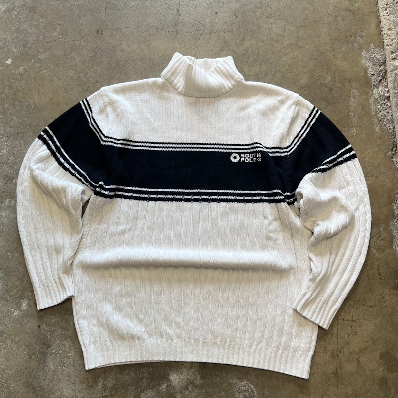 Southpole Mock Neck Knit Sweater White Black