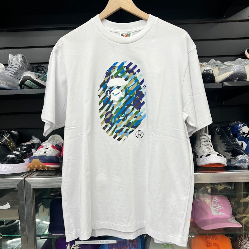 A Bathing Ape Striped Camo Ape Head T-Shirt White