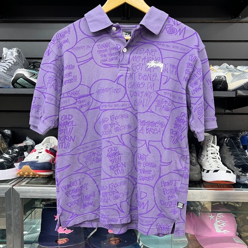 Stüssy Comic Print Short Sleeve Polo Purple