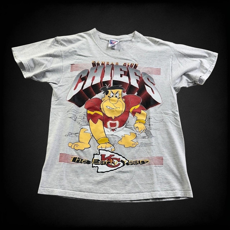 Vintage Kansas City Chiefs The Flintstones T-Shirt Grey