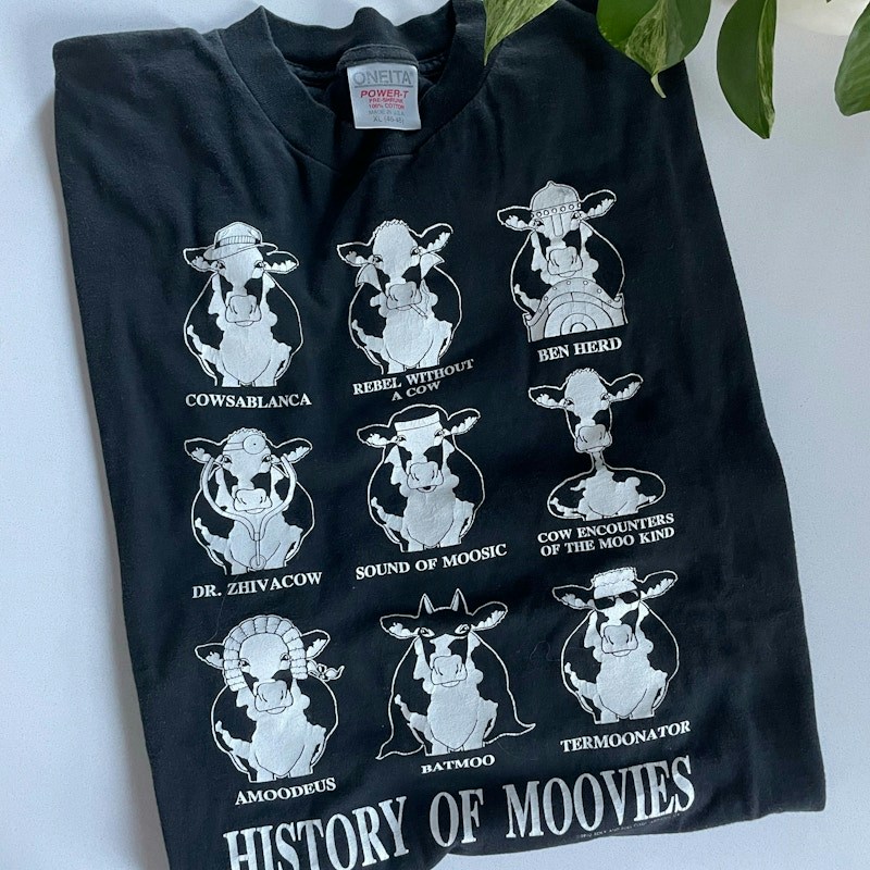 1992 Oneita History of Moovies Graphic T-Shirt Black