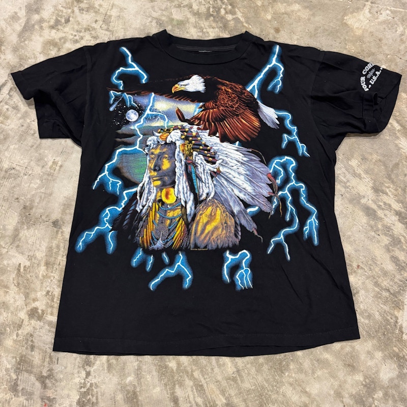 90s American Thunder Eagle Chief T-Shirt Black