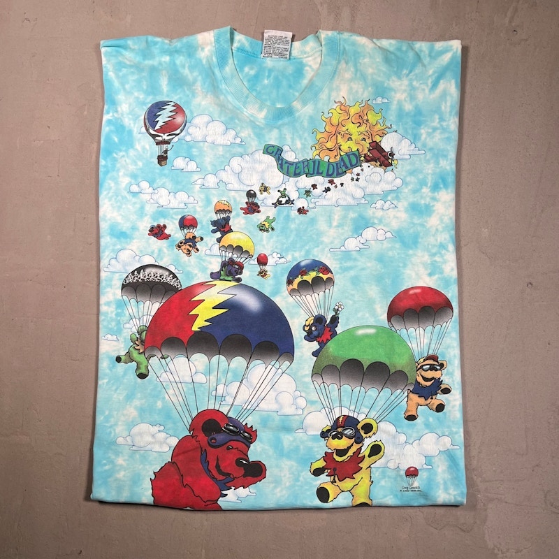 Vintage 1993 Liquid Blue Grateful Dead Parachute Bears T-Shirt Light Blue