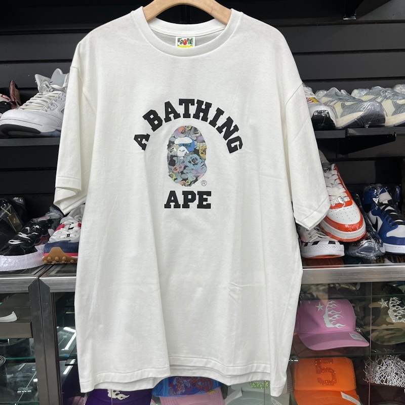 A Bathing Ape Floral Solid Camo Ape Head Tee White