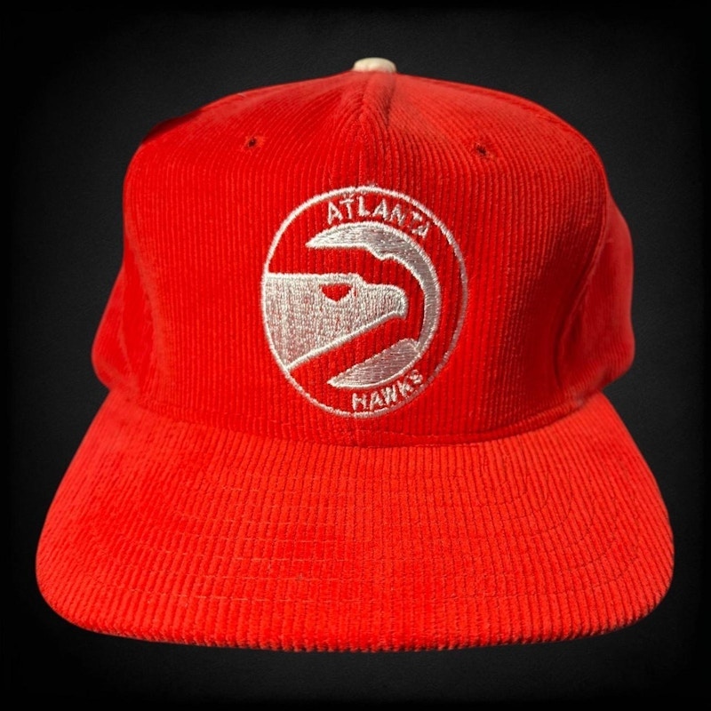 Vintage Pro Star Atlanta Hawks Corduroy Snapback Hat Red