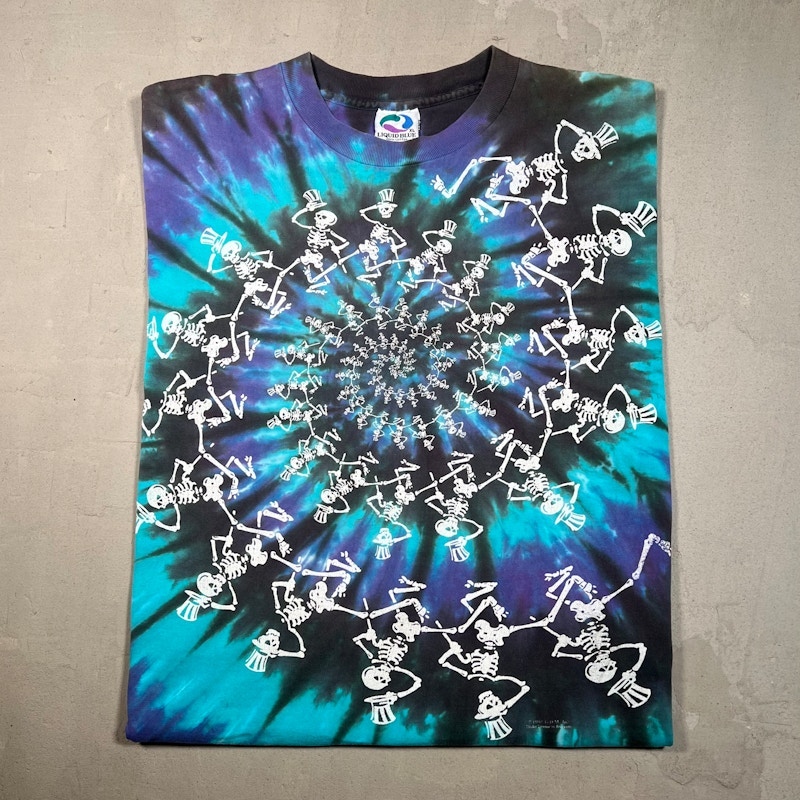 Vintage Liquid Blue Grateful Dead Skeleton Spiral T-Shirt