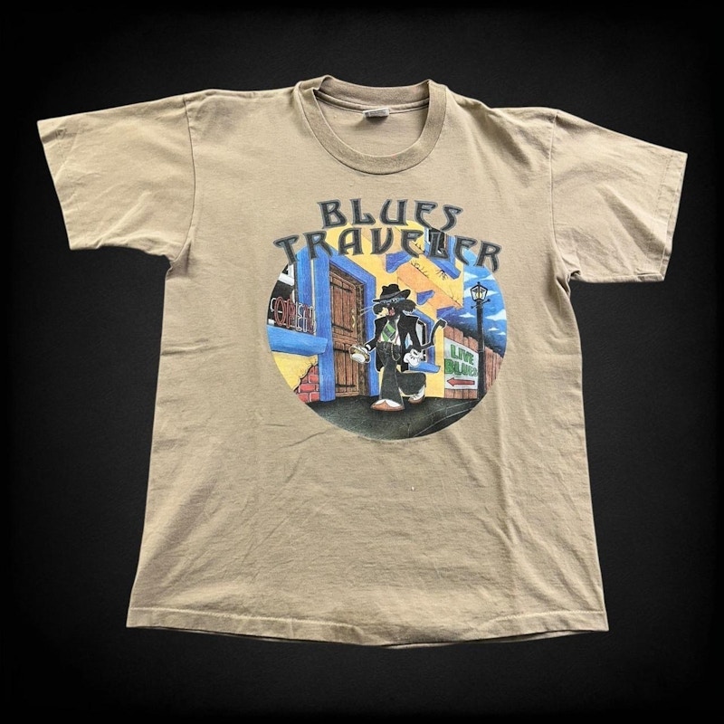 Vintage Blues Traveler Cat Graphic T-Shirt Beige