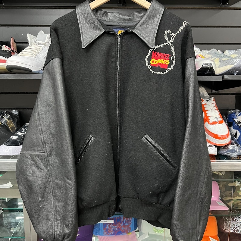 Marvel Comics Spider-Man Wool and Leather Bomber Jacket Black