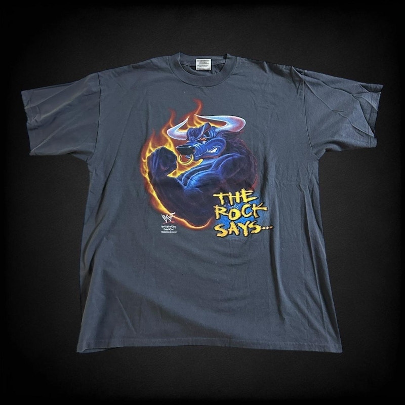 Vintage WWF The Rock No Roody-Poos Allowed T-Shirt Black
