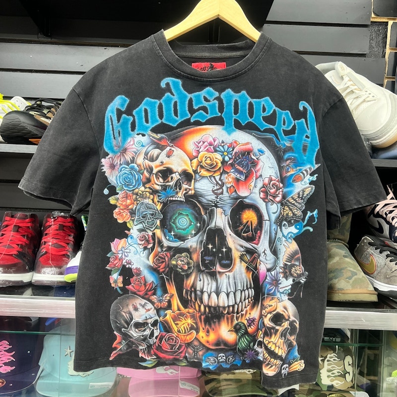GODSPEED Floral Skull Graphic T-Shirt Black