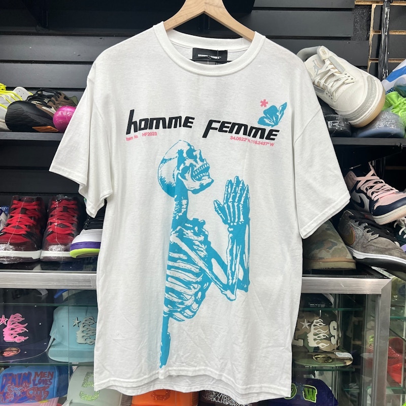 Homme Femme Skeleton Graphic T-Shirt White