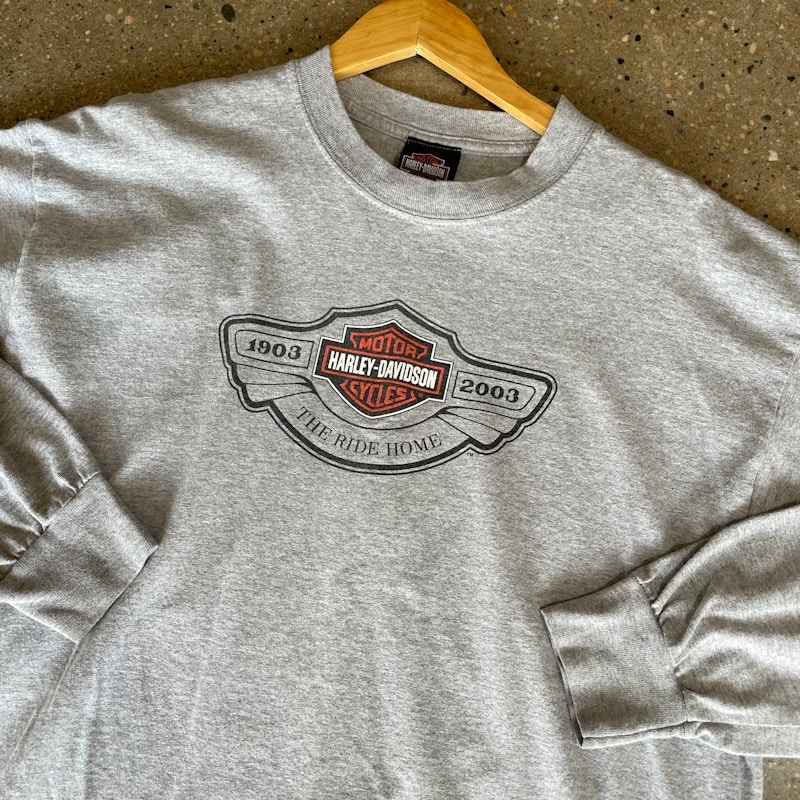 Vintage Harley Davidson Logo Long Sleeve T-Shirt Gray
