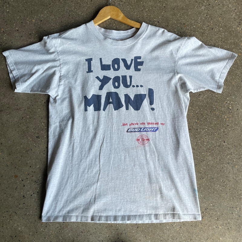 Vintage Bud Light I Love You Man T-Shirt Gray Blue