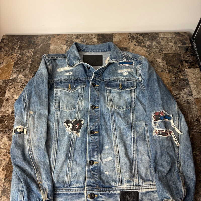 PRPS Distressed Denim Trucker Jacket Blue