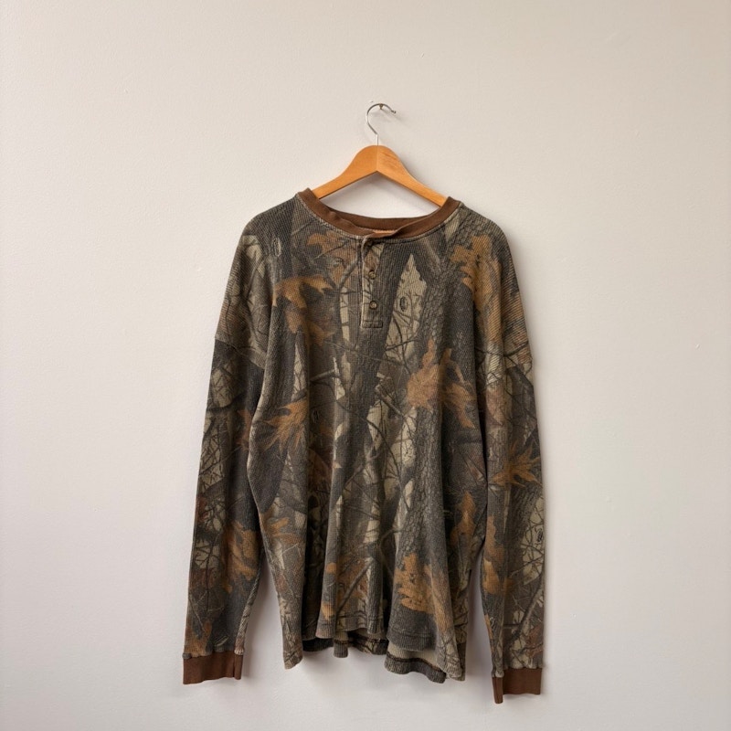 Vintage Walls Camouflage Waffle Knit Thermal Henley Shirt