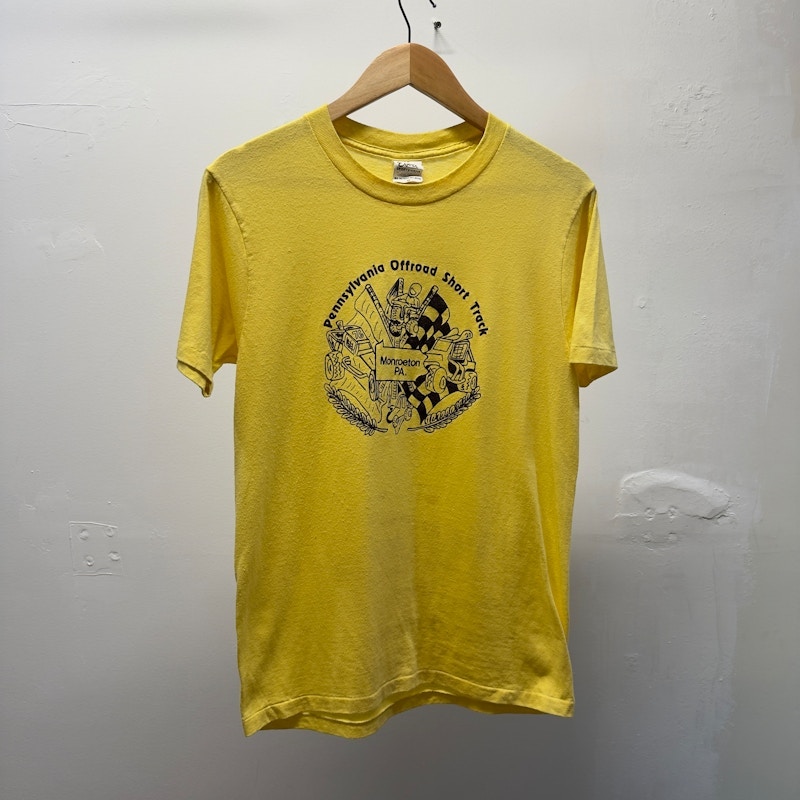 Vintage 1980s Pale Yellow Short Track Racing Shirt Faded